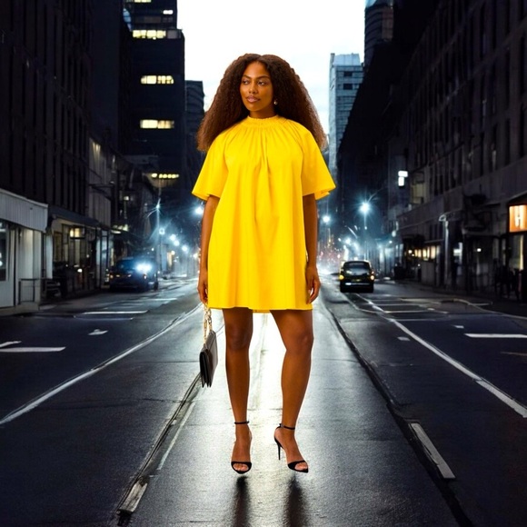 ROKSANDA yellow dress size medium mini bow cotton casual short sleeve spring - Picture 3 of 16